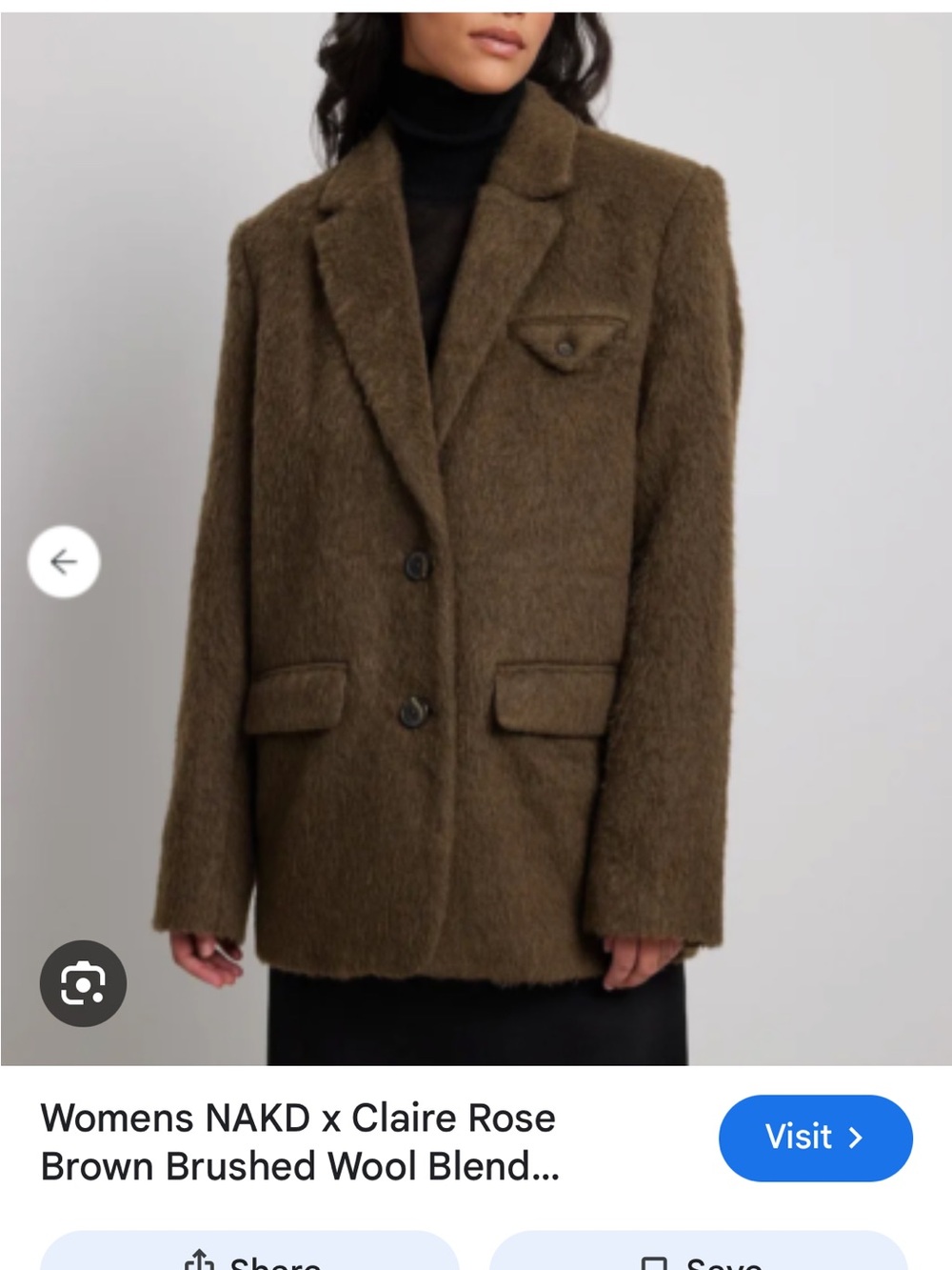 NA-KD x Claire Rose Brown Brushed Wool-Blend Blazer Size EU 32